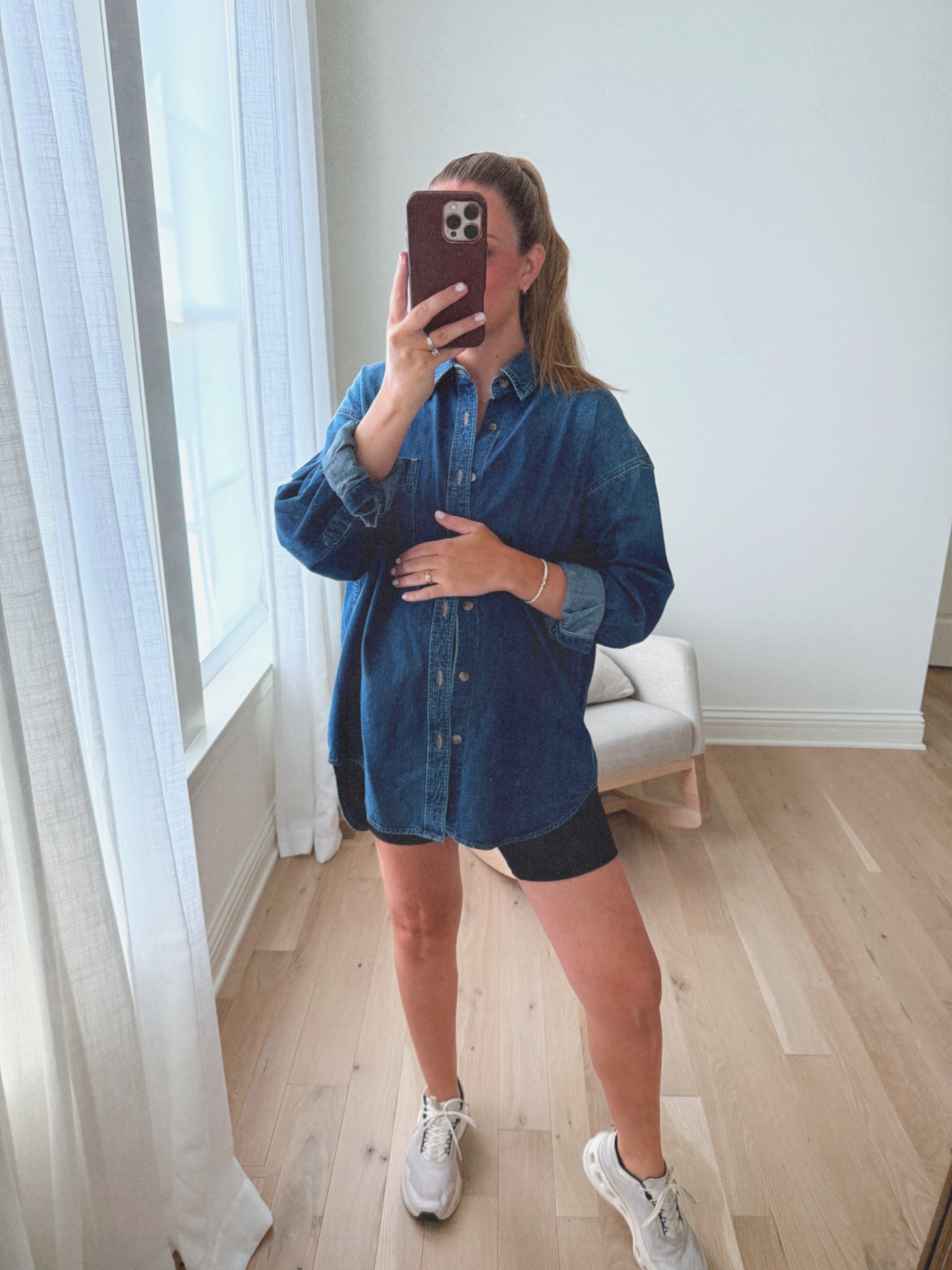 The comfiest denim oversized shirt! Wearing a medium. 

#LTKBaby #LTKActive #LTKFindsUnder100