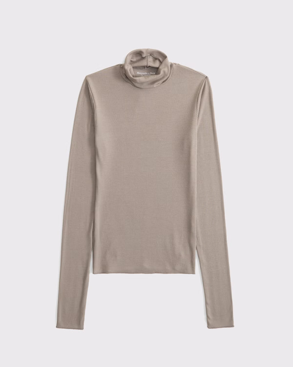 Long-Sleeve Featherweight Rib Tuckable Mockneck Top | Abercrombie & Fitch (US)