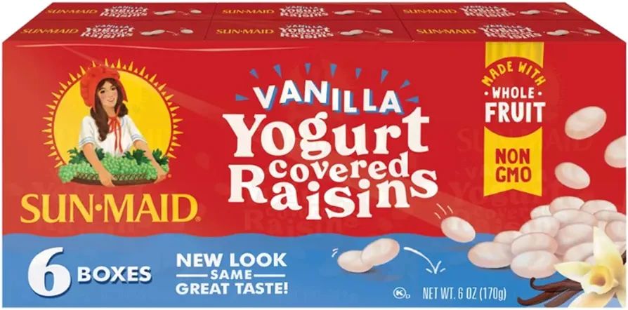 Sun-Maid Vanilla Yogurt Coated Raisins - (6 Pack) 1 oz Snack-Size Box - Yogurt Covered Dried Frui... | Amazon (US)