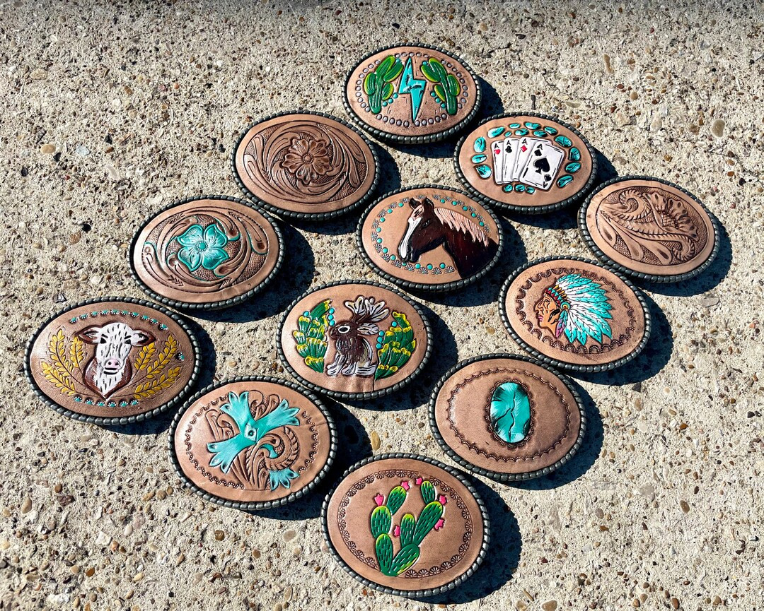 Tooled Leather Belt Buckle - Etsy | Etsy (US)