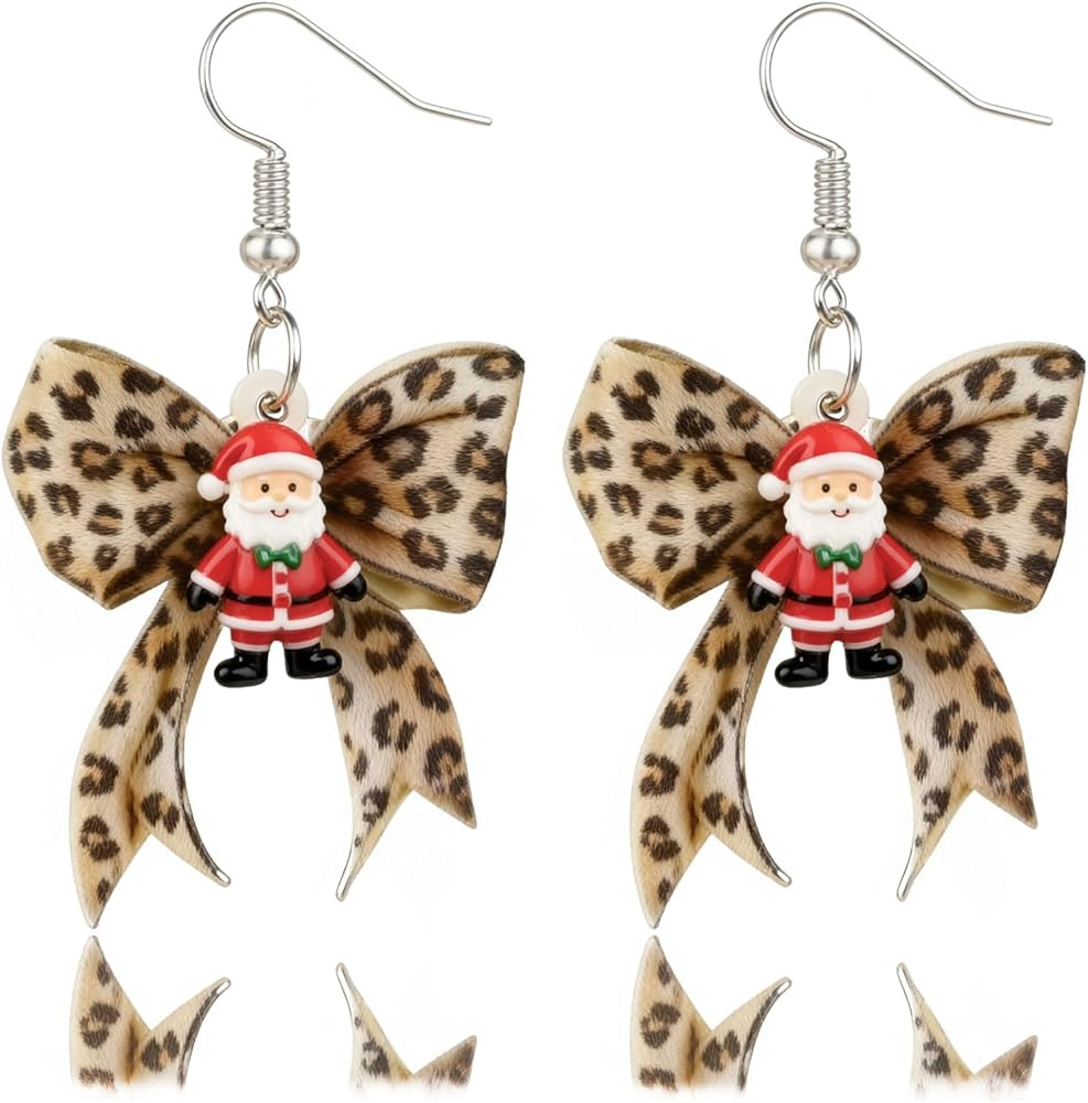 Christmas Earrings for Women Christmas Leopard Bow Earrings Festival Holiday Accessories Xmas Stu... | Amazon (US)