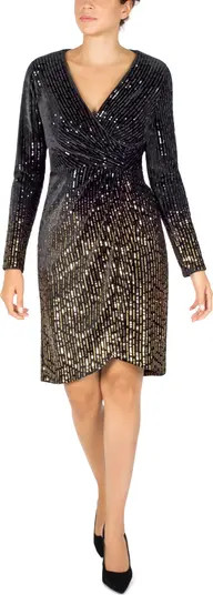 Sequin Velvet Long Sleeve Faux Wrap Dress | Nordstrom