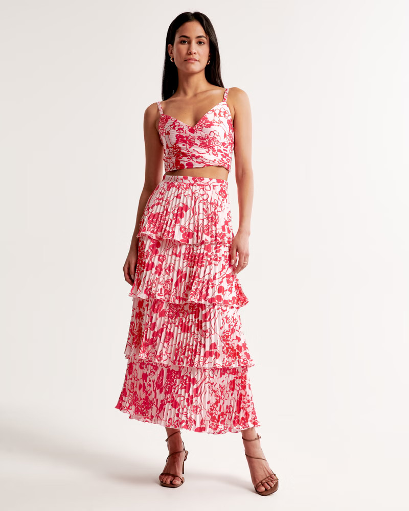 Tiered Pleated Satin Maxi Skirt | Abercrombie & Fitch (US)