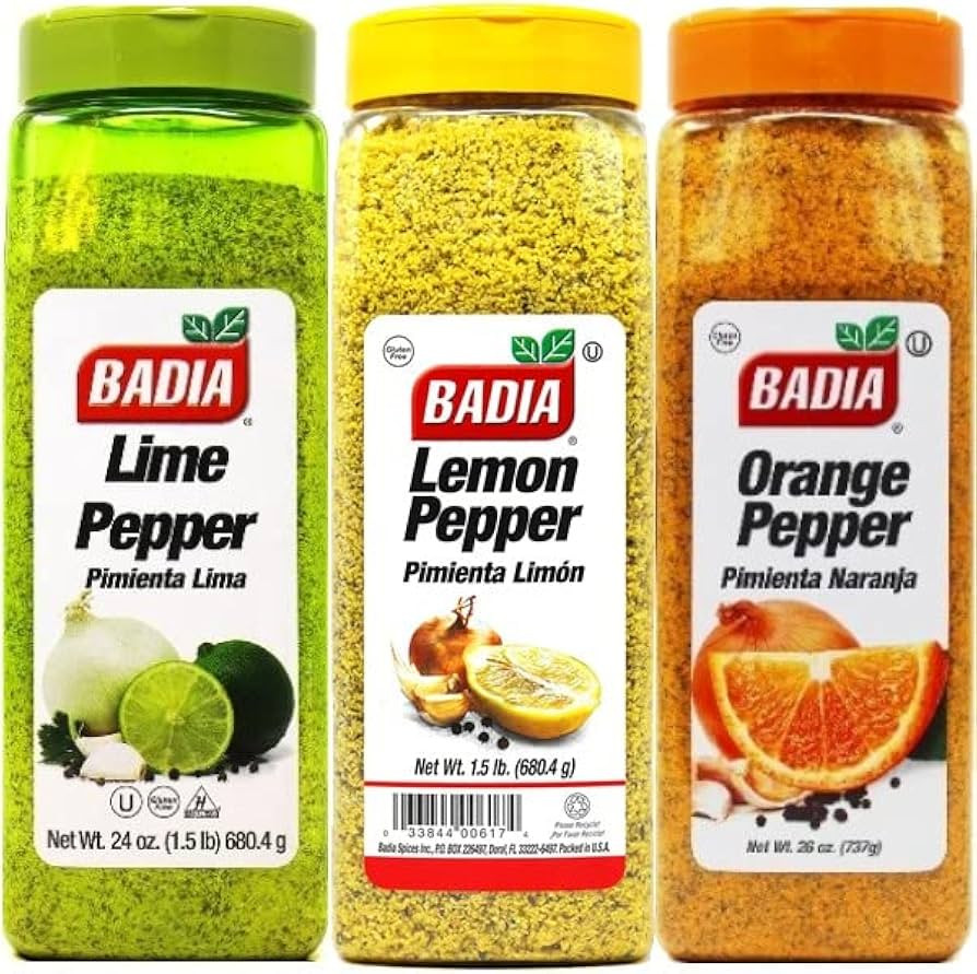Badia Citrus Pepper Bundle - Lemon Pepper 24 Oz, Orange Pepper 26 Oz, Lime Pepper 24 Oz - QBIN Recip | Amazon (US)