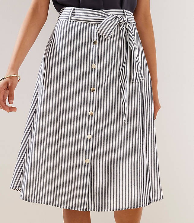 Striped Tie Waist Button Front Skirt | LOFT