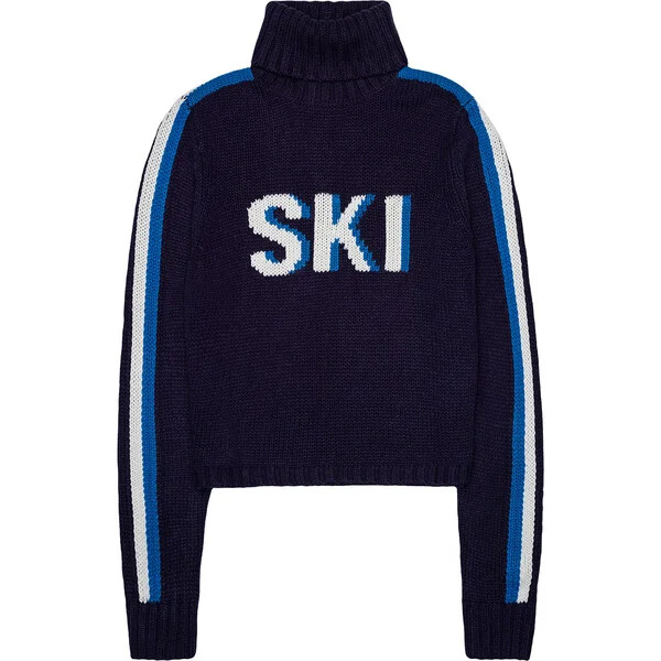 Women's Retro Ski Knit Cropped Turtleneck Sweater, Navy | Maisonette