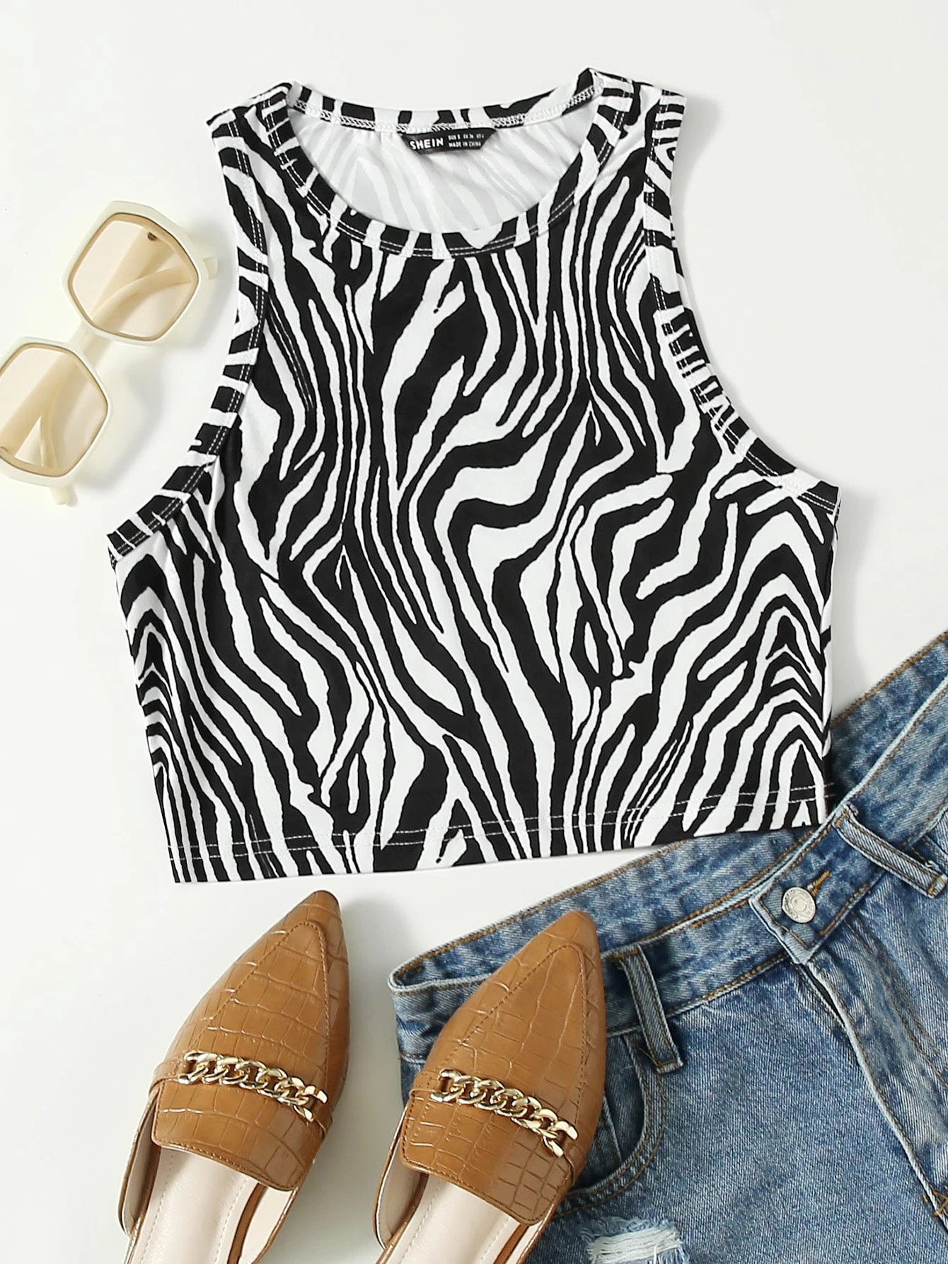 SHEIN EZwear Zebra Striped Tank Top | SHEIN