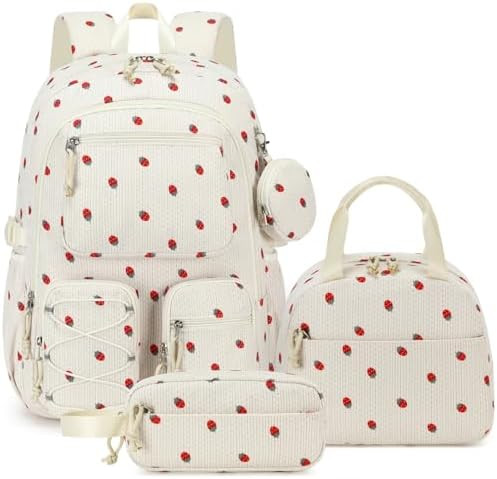 PiPiCat Corduroy 4-in-1 Girls Backpack with Lunch Bag Pencil Pouch Coin Purse, Back to School Bac... | Amazon (US)