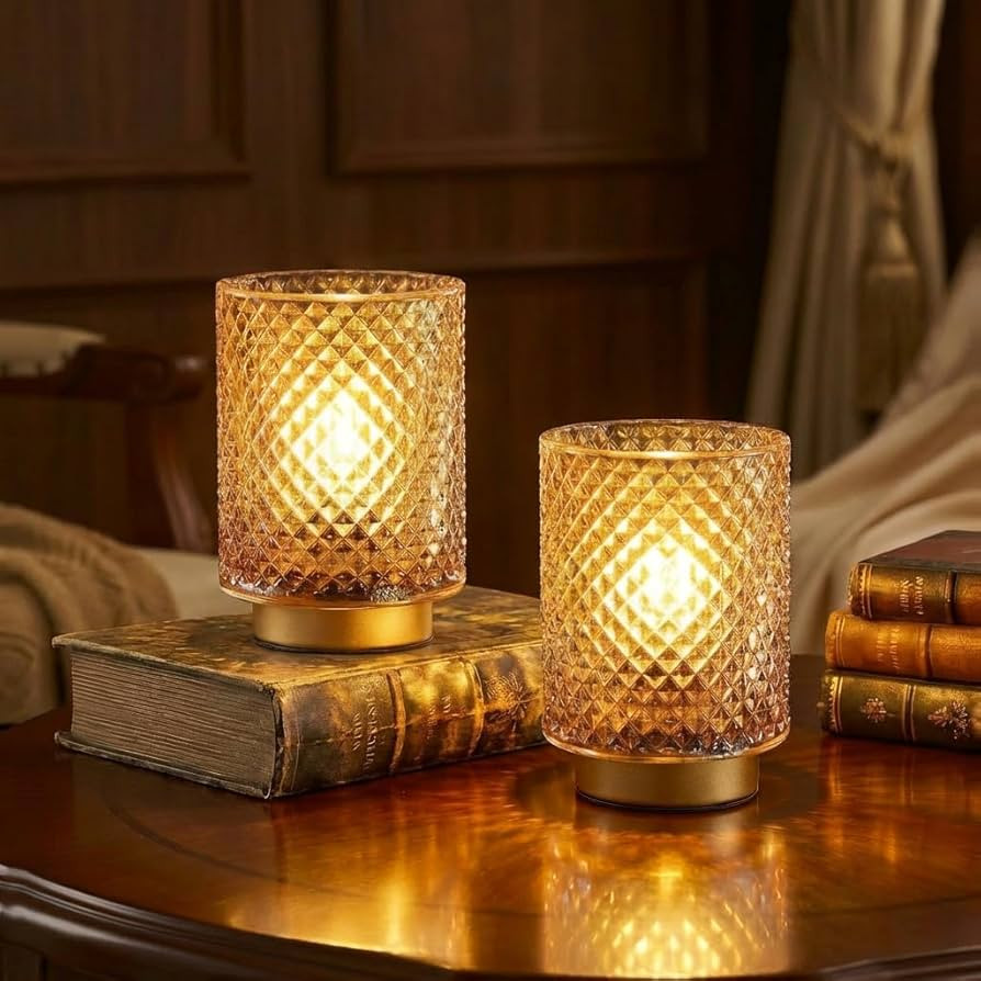 2 Pack Battery Decorative Operated Lamp,Small Accent Table Lamp with Timer for Bedside/Nightstand... | Amazon (US)