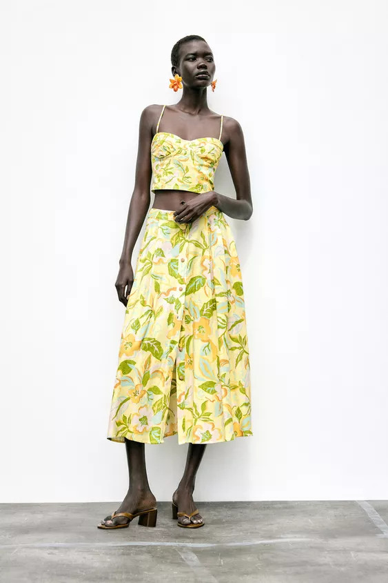 PRINTED LINEN CROP TOP | Zara US