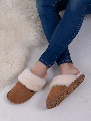 Just Sheepskin Duchess Mule Slippers, Chestnut | John Lewis (UK)