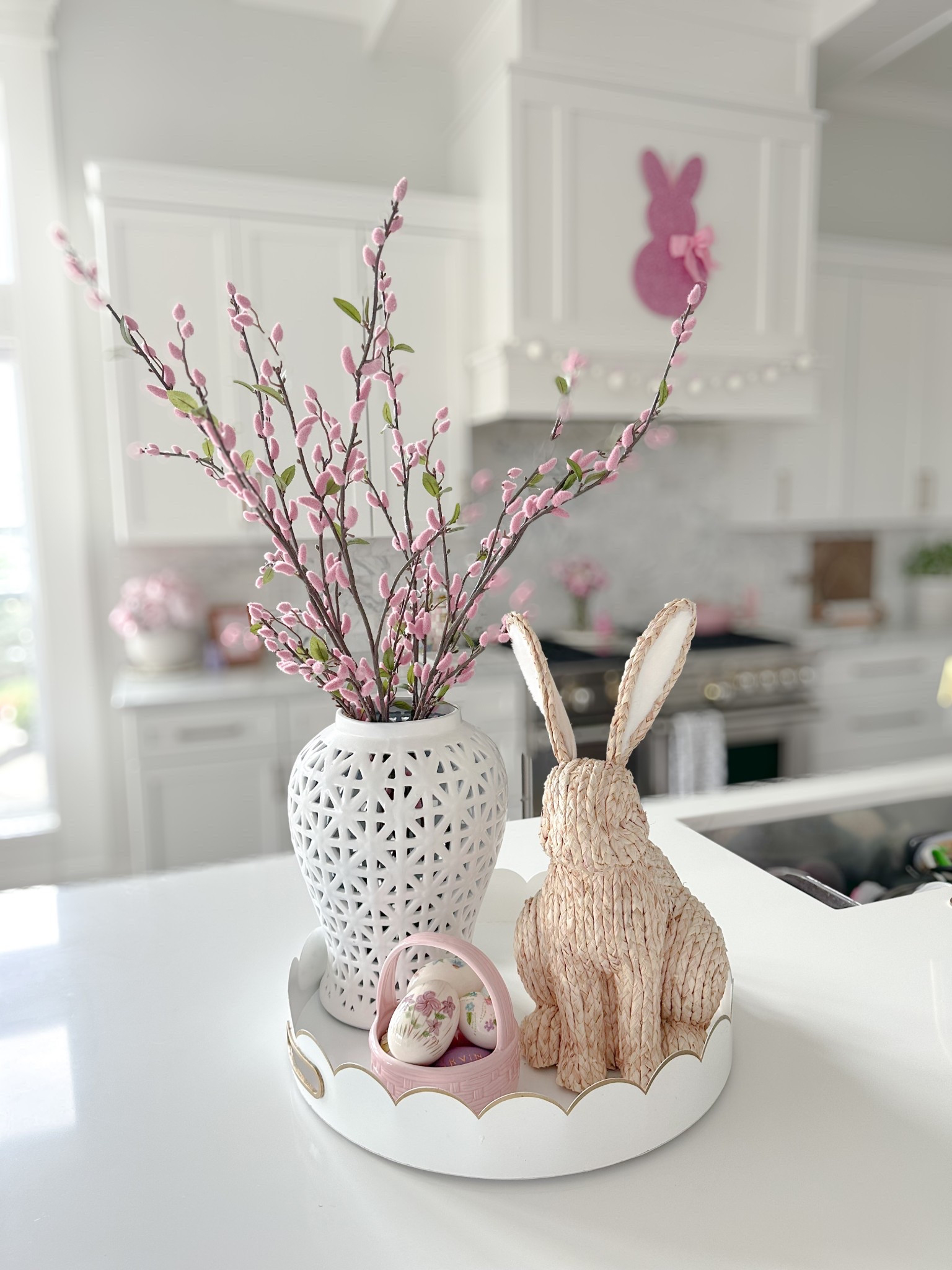 Spring home refresh.  Rattan bunny 
Scalloped tray 

#LTKFindsUnder100 #LTKHome