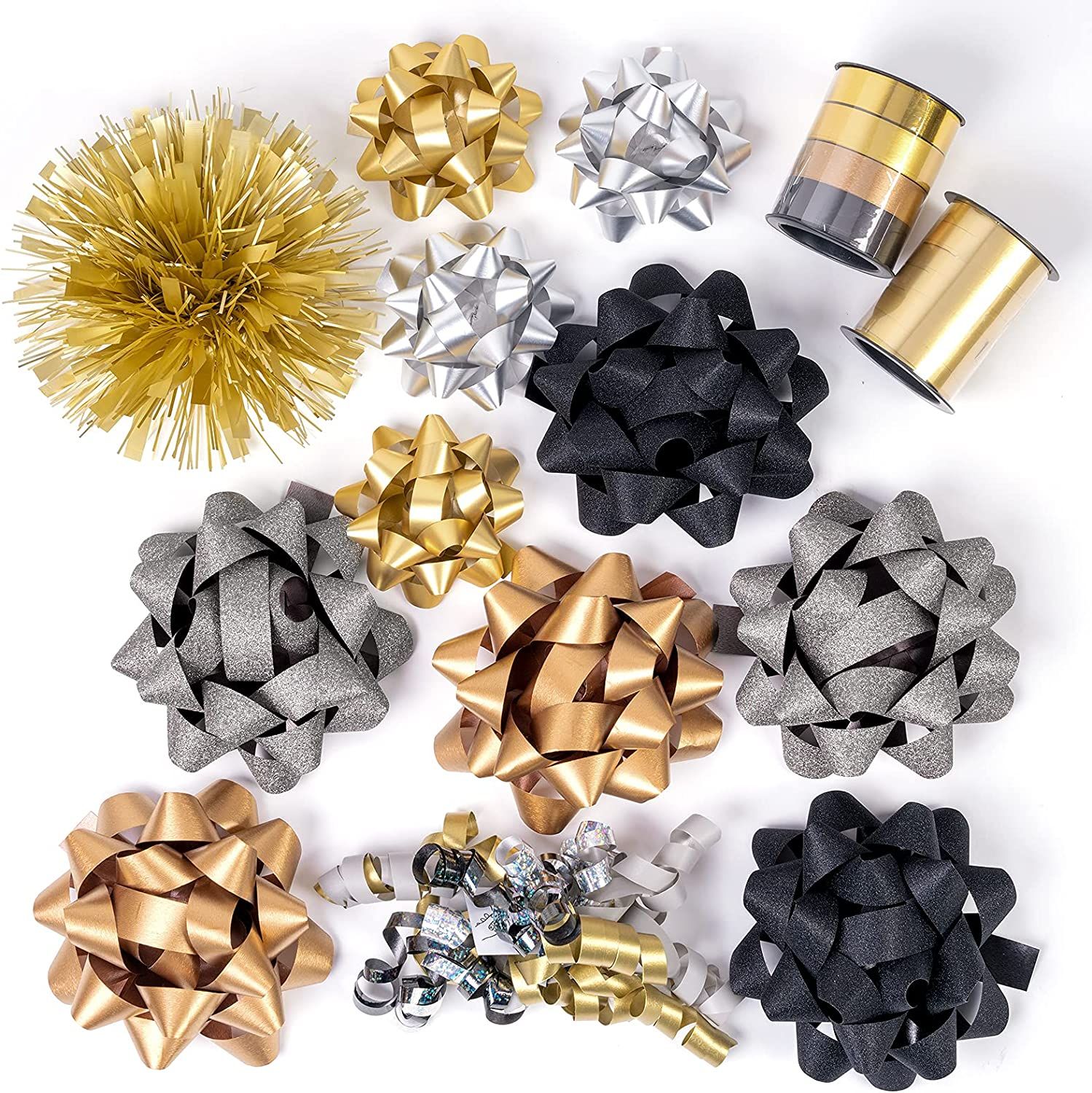 WRAPAHOLIC 14 Pcs Gift Bows Assortment - 10 Multi Colored Assorted Size Gift Bows(Black, Gold, Si... | Amazon (US)