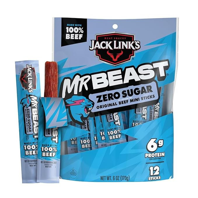 Jack Link’s x MrBeast Beef Sticks, Zero Sugar Mini Beef Sticks, As Seen on Beast Games, 6g Prot... | Amazon (US)