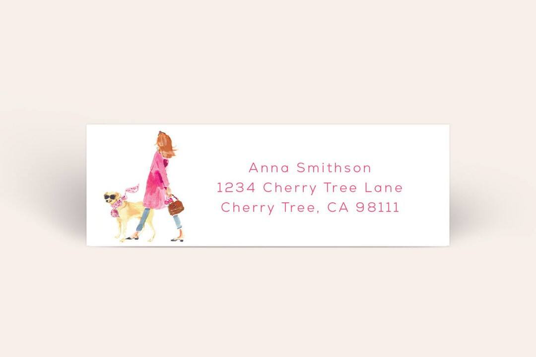 Address Label: Pink Coat Headband Girl With Golden Retriever - Etsy | Etsy (US)