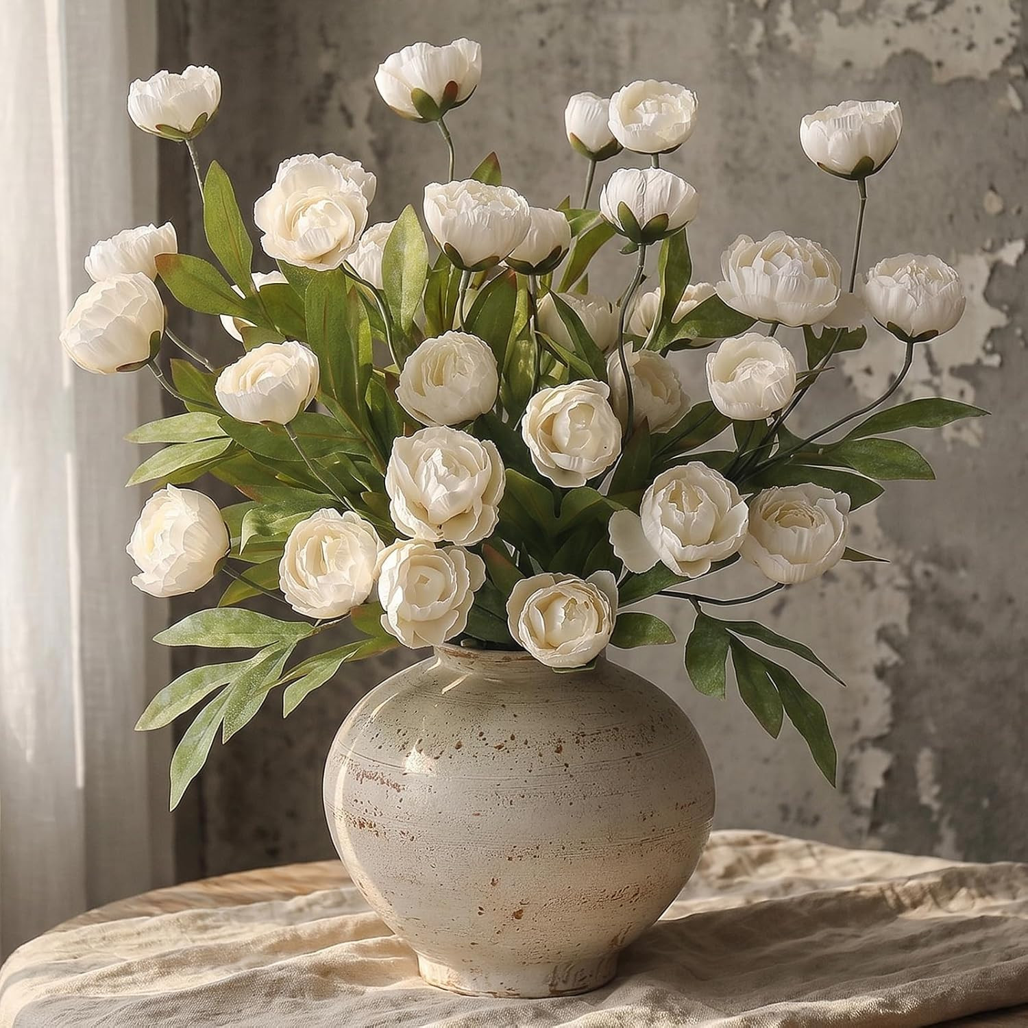 12 Pcs 27" Artificial Peony Silk Flower Stems for Vase Decor(Cream) | Amazon (US)