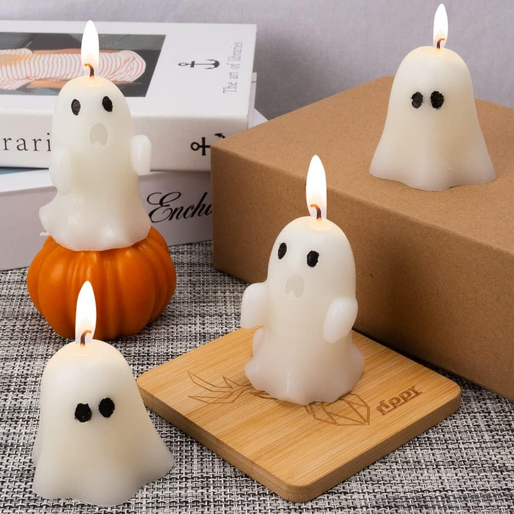 4 Pieces Large Halloween Ghost Candles, Ghost Scented Candles, White Horror Spooky Tea Lights Can... | Amazon (US)
