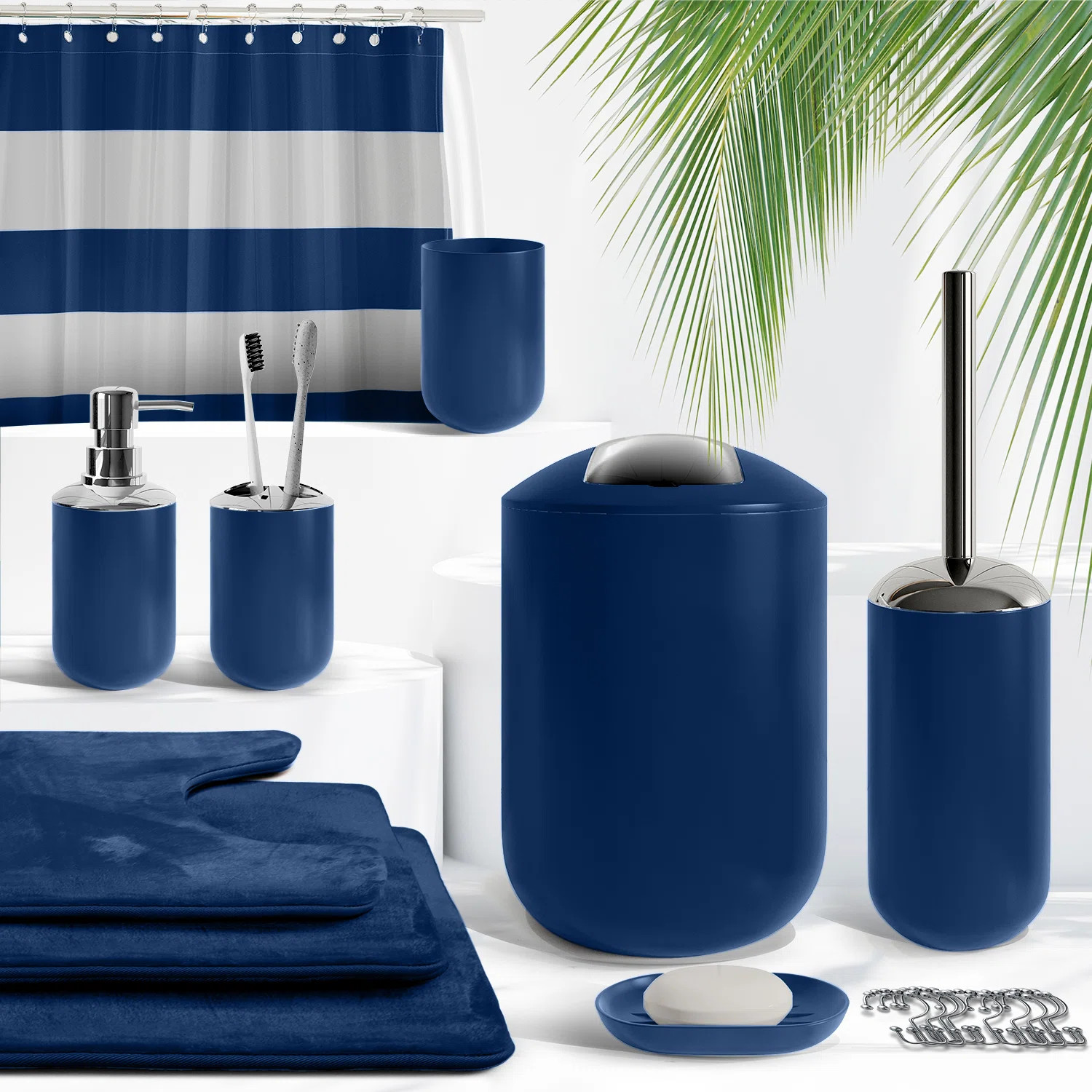 Complete 23 Piece Bathroom Accessory Set with Bath Rugs, Shower Curtain Set, Liner, and Hooks | Wayfair North America