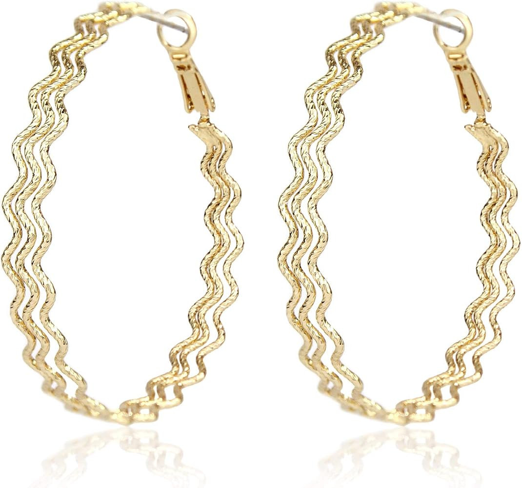 Lightweight Animal Print Textured Antique Gold Fashion Hoop Earrings 90s Large Hoop Earrings for ... | Amazon (US)