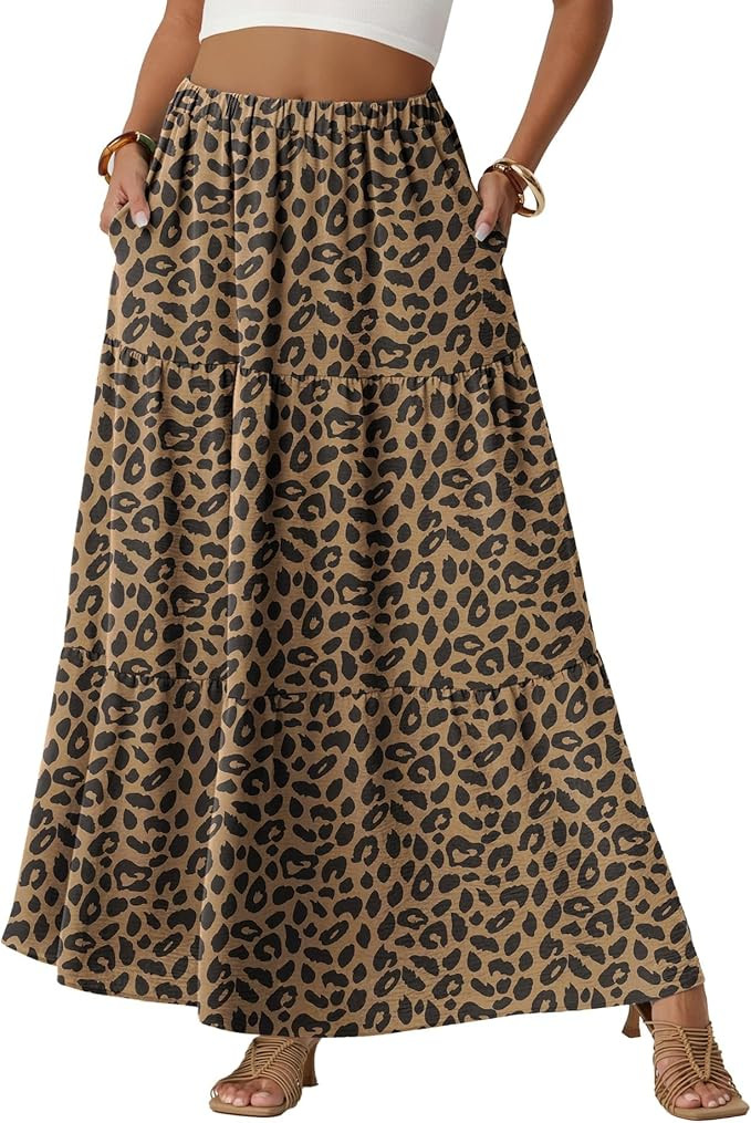 Lepunuo Womens Boho Casual Maxi Skirts Flowy Elastic High Waisted A-Line Long Skirts with Pockets... | Amazon (US)