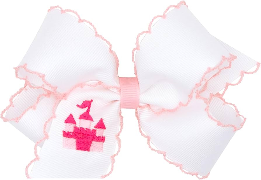 Wee Ones Girls Grosgrain Hair Bow with Pink Moonstitch Edge and Castle Embroidery, Castle, Medium | Amazon (US)