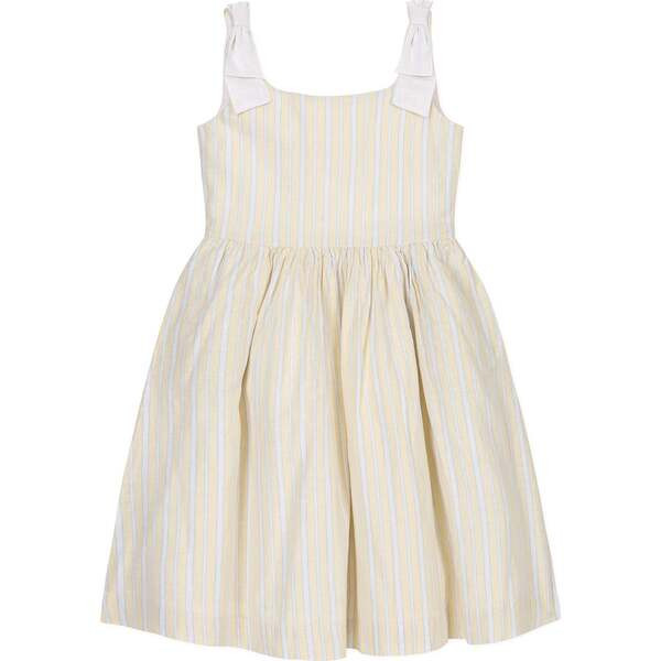 Linen Bow Shoulder Dress, Sunlit Stripe | Maisonette
