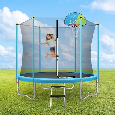 HTUTWOO 8FT Trampoline, Round Outdoor Recreational Trampoline with Safety Enclosure Net, Basketball Hoop, Safety Pad and Ladder for Kids Adults | Target