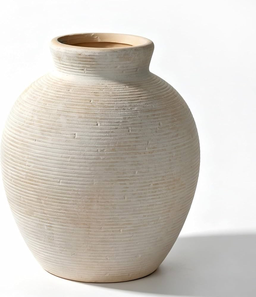 Retro Ceramic Vase, 7.5 Inch Off-White Farmhouse Rustic Pot, Vintage Table Centerpiece for Living... | Amazon (US)