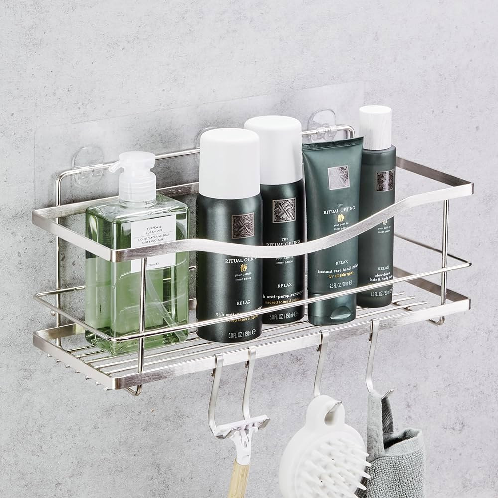 KINCMAX Premium Shower Shelf - Self Adhesive Shower Caddy with 4 Hooks - No Drill Large Capacity ... | Amazon (US)