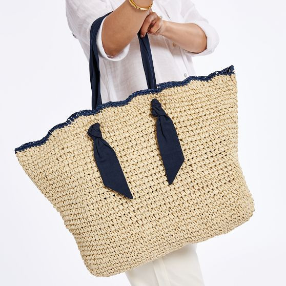 Ribbon Scalloped Raffia Tote and Clutch Set | Mark and Graham