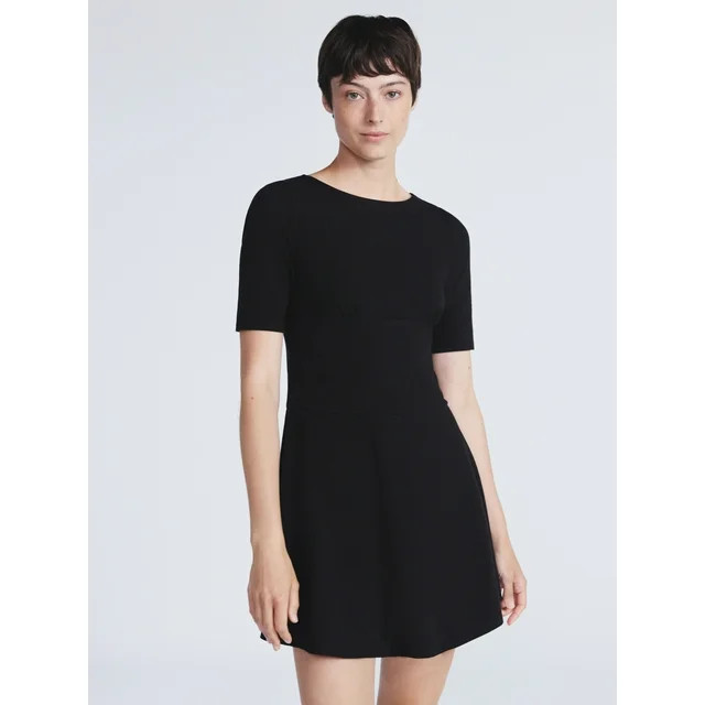 Scoop Women’s Knit Mini Skater Dress with Elbow Length Sleeves, Sizes XS-XXL | Walmart (US)