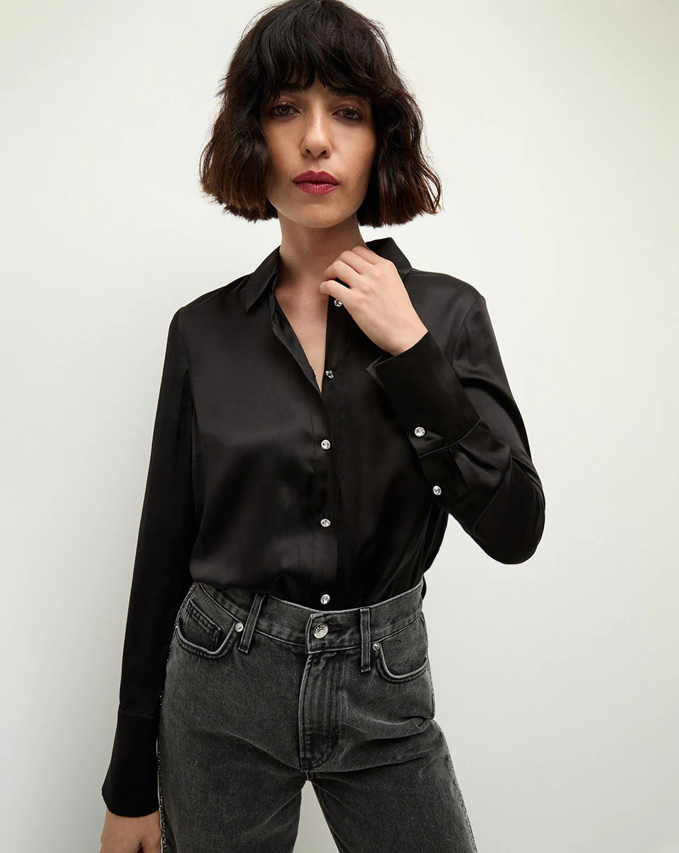 Veronica Beard Monique Silk Button-Down Shirt Black | Veronica Beard