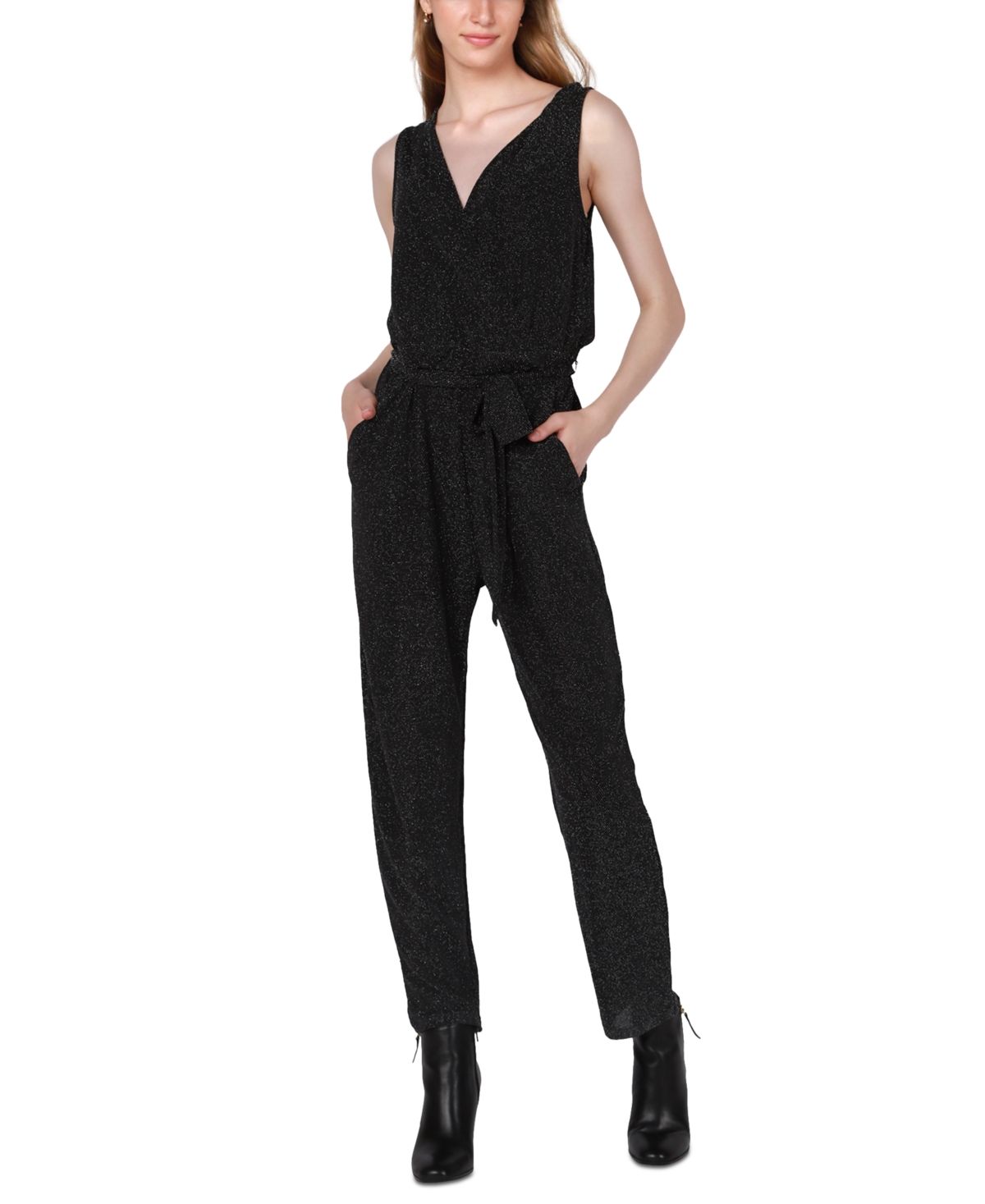 Black Tape Women's Embellished Belted Faux-Wrap Jumpsuit | Macys (US)