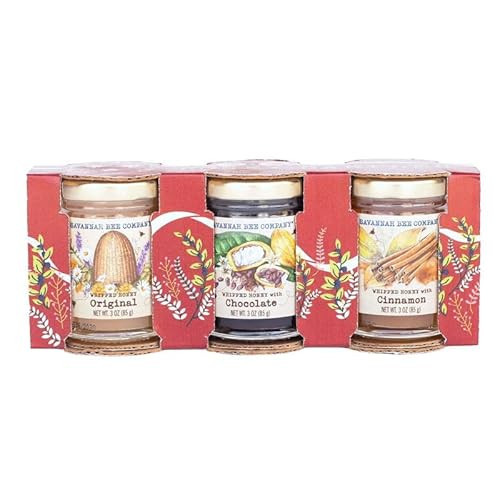 Savannah Bee Company Holiday Whipped Honey Sampler - Trio Honey Sample Set with Chocolate, Cinnamon, and Original | Amazon (US)