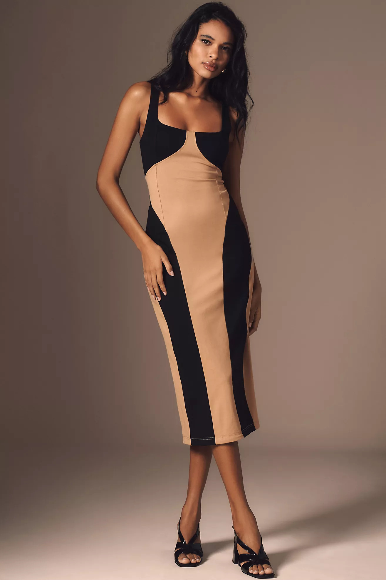 By Anthropologie Sleeveless Square-Neck Colorblock Slim Midi Dress | Anthropologie (US)