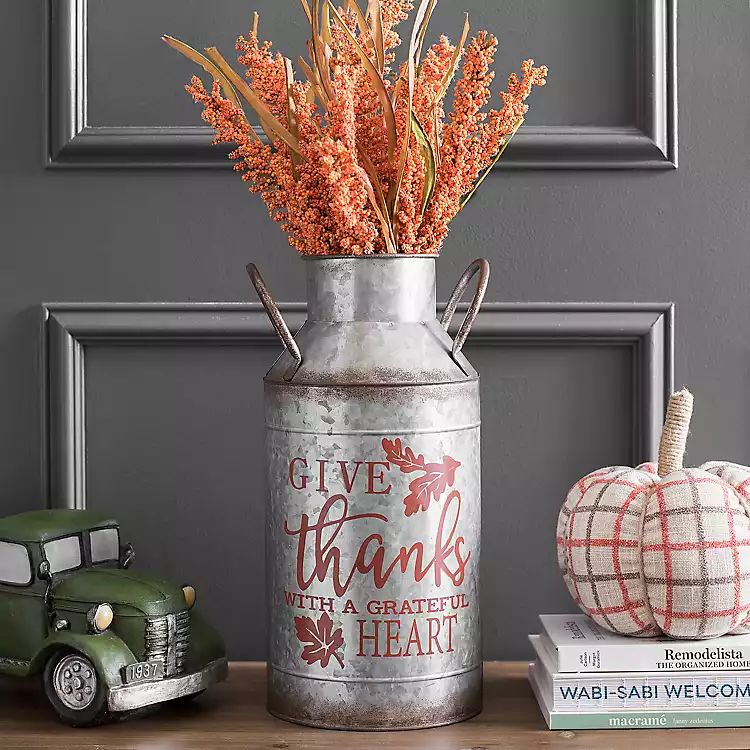 Give Thanks Galvanized Metal Vase | Kirkland's Home