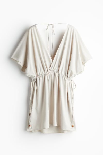 V-neck Beach Dress - Low-cut Neckline - Short sleeve - Pale beige - Ladies | H&M US | H&M (US + CA)