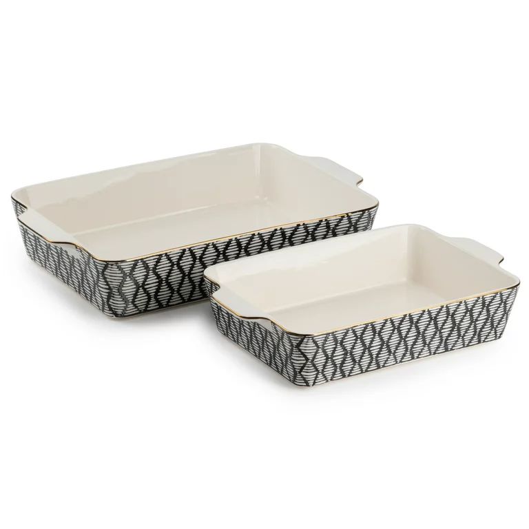 Thyme & Table Stoneware Rectangular Baker, Black & White Geo, 2-Piece Set | Walmart (US)