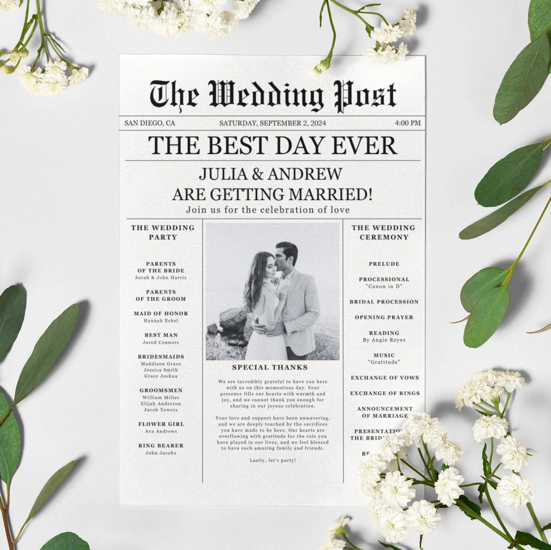 Newspaper Wedding Program Template, Editable Wedding Newspaper Program, Printable Wedding Infogra... | Etsy (US)