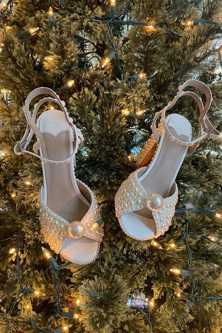 Pearl embellished wedding holiday shoes. Jimmy Choo Sacaria 100 look a likes / dupes for under $200  

#LTKwedding #LTKshoecrush
