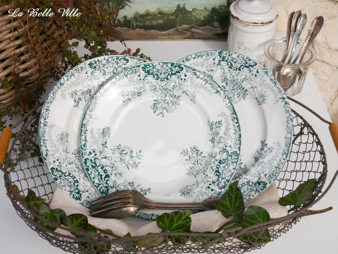 3 assiettes vintage en transfert français - Ensemble d'assiettes en pierre de fer - Motif floral... | Etsy (US)