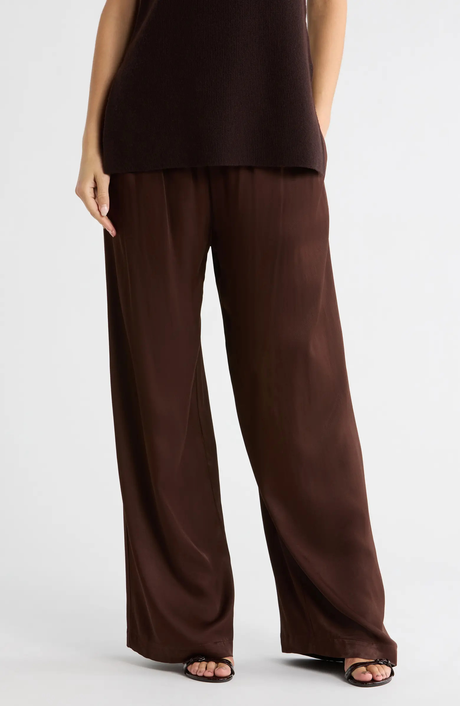 Tie Front Satin Wide Leg Pants | Nordstrom Rack