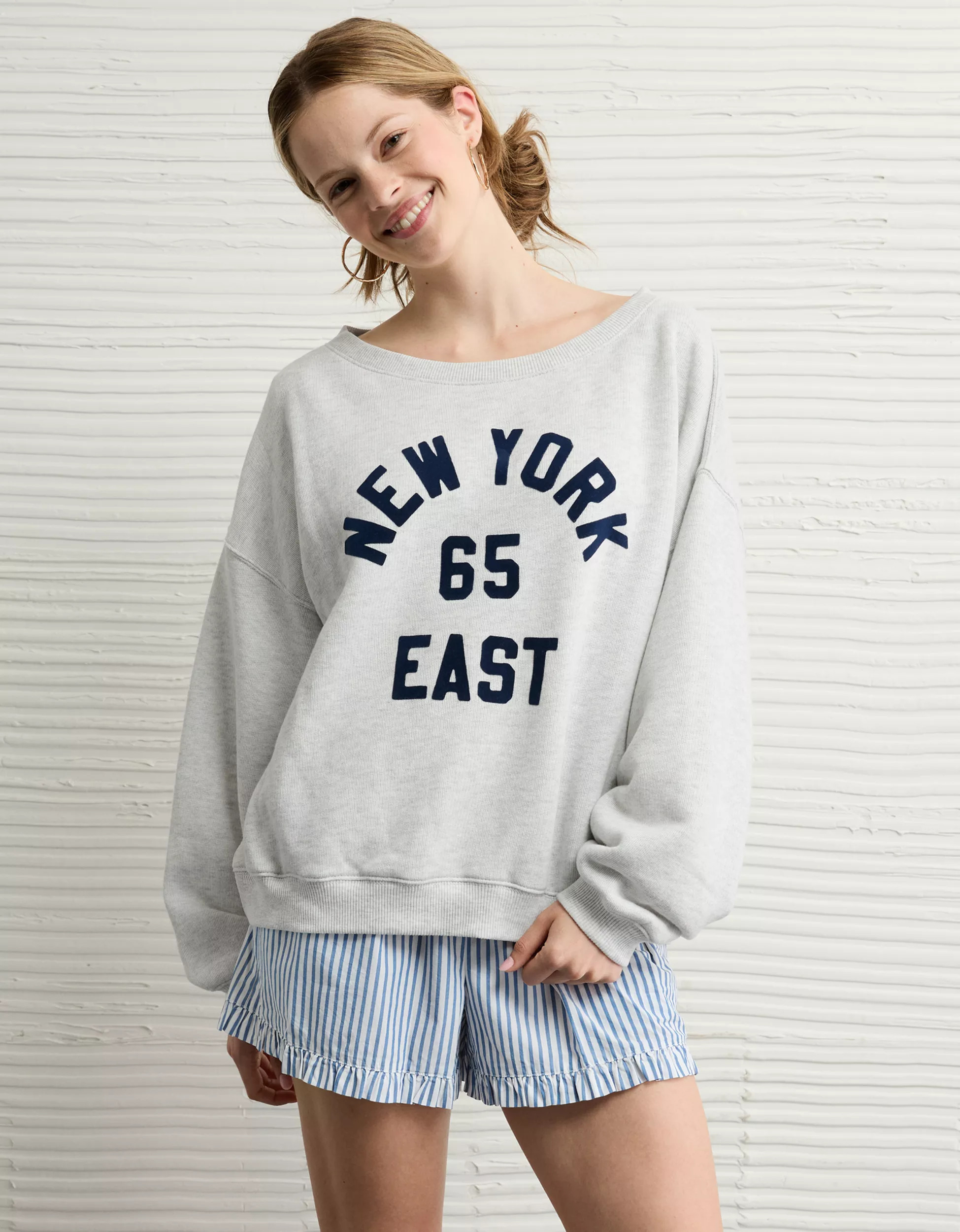 AE Off The Shoulder Destination Graphic Sweatshirt | American Eagle Outfitters (US & CA)