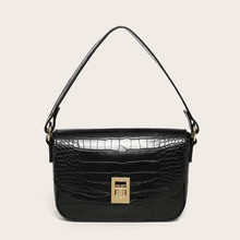 Croc Embossed Flap Baguette Bag | SHEIN