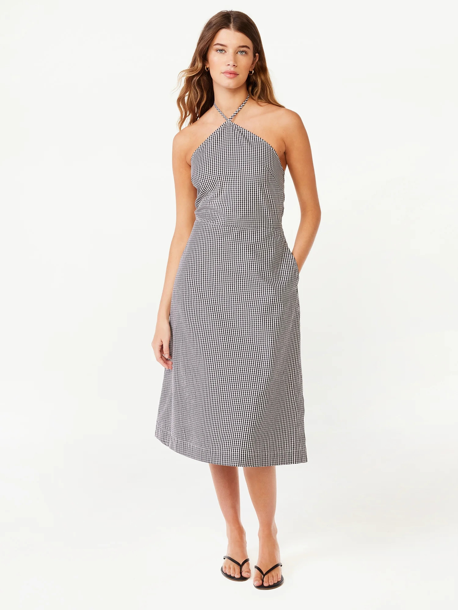 Free Assembly Women's Tie Neck Halter Midi Dress, Sizes XS-XXL | Walmart (US)