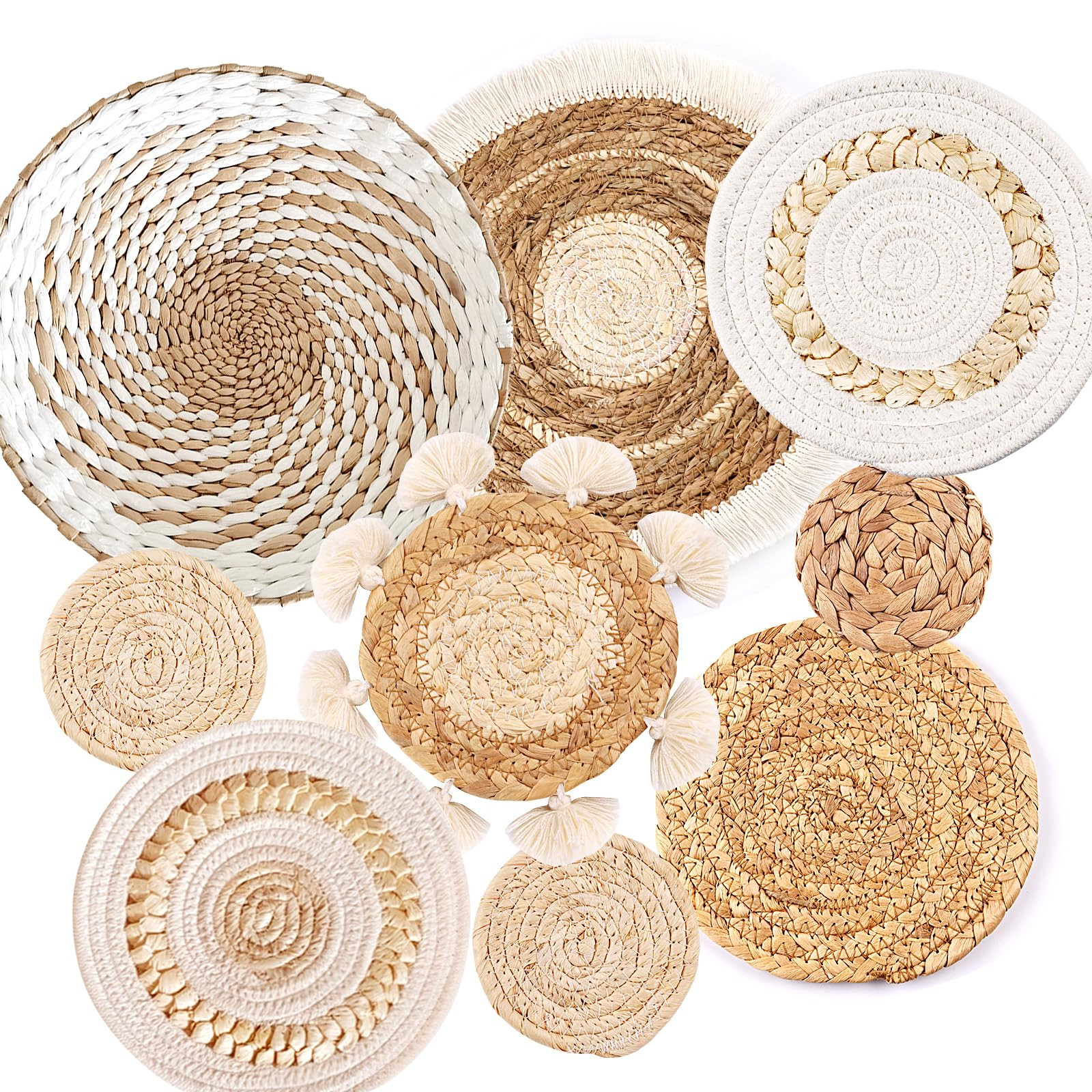 9 Pack Boho Wall Basket Set, hanging Woven Wall Basket Decor, Seagrass Rattan Wicker Boho Wall De... | Amazon (US)