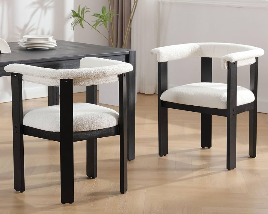 VESCASA Upholstered Dining Chairs with Black Wood Rectangular Legs, Sherpa Fleece Mid-Century Mod... | Amazon (US)