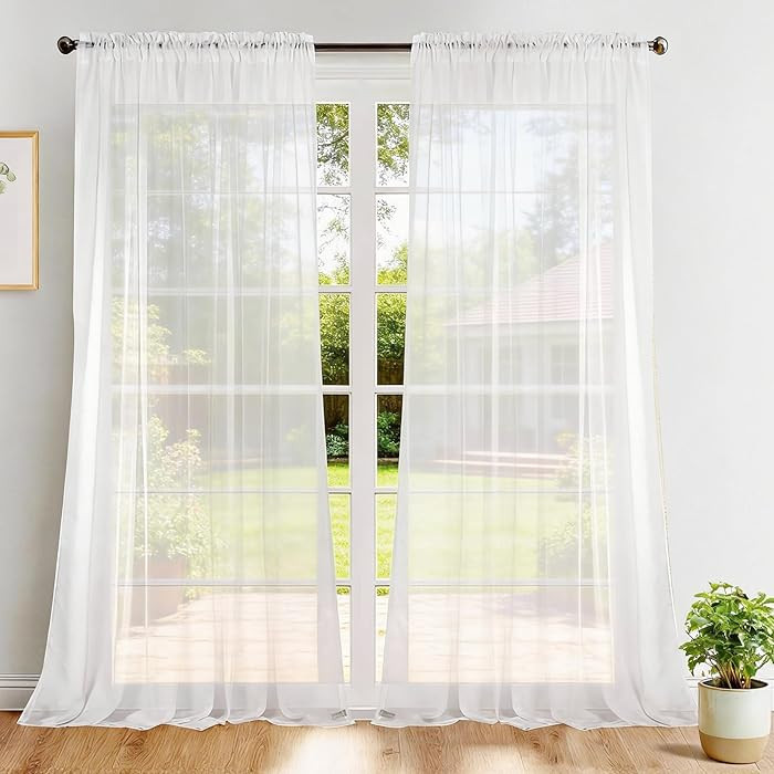 Dreaming Casa Solid Sheer Curtains Draperies White Rod Pocket 2 Panels 72" W x 102" L | Amazon (US)