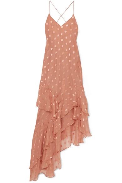 Michelle Mason - Asymmetric Polka-dot Silk-blend Jacquard Dress - Antique rose | NET-A-PORTER (US)