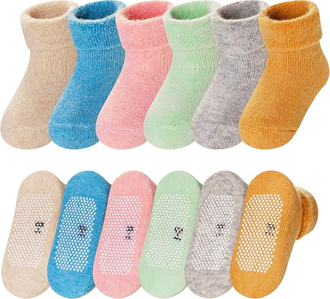 6 Pairs Baby Boy Girl Non Slip Socks Child Toddler Winter Thick Soft Wool Kids Warm Socks with Gr... | Amazon (US)